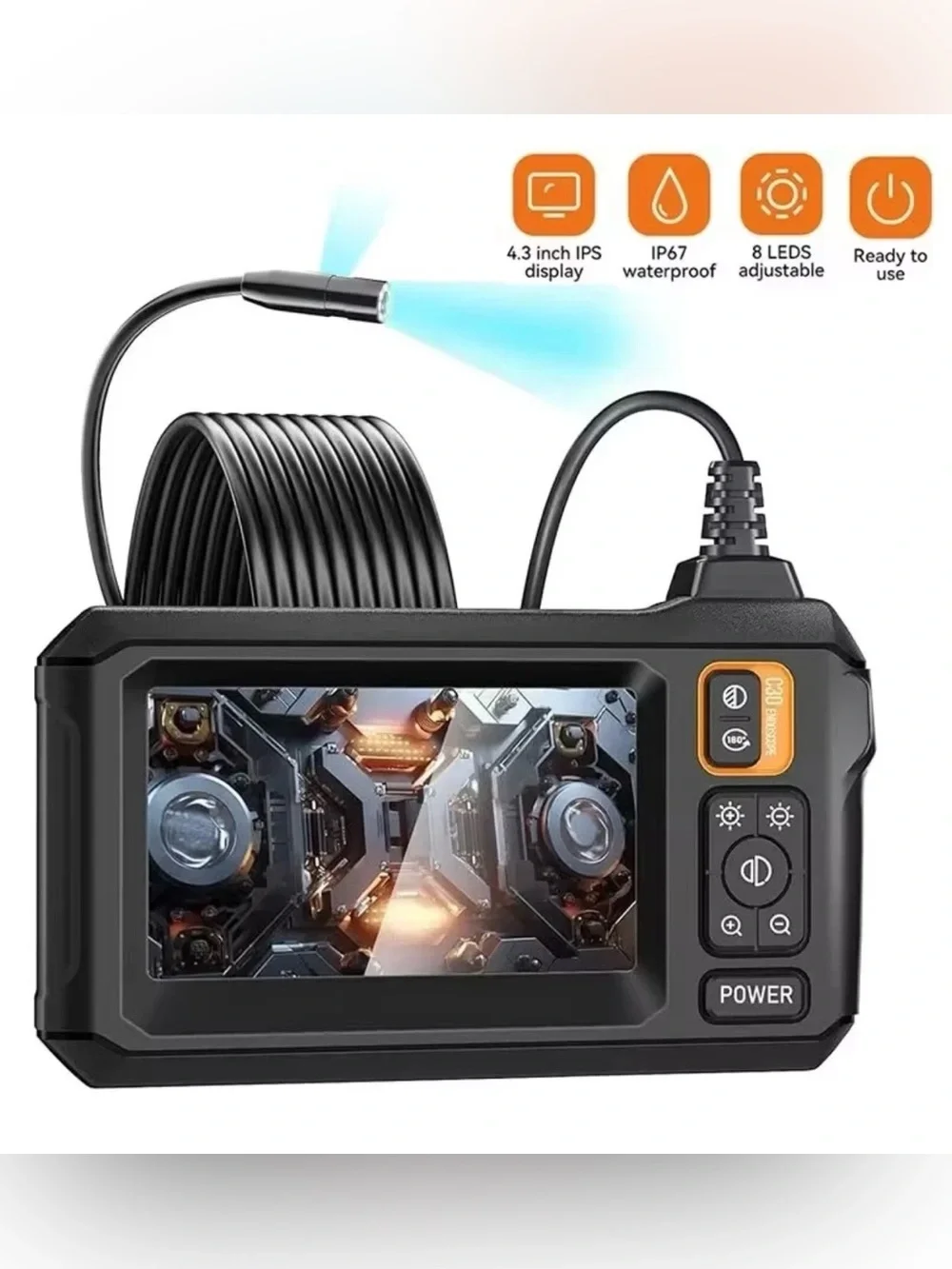 HD Industrial Endoscope LCD 4.3in 8mm Inspection Snake Camera High Quality